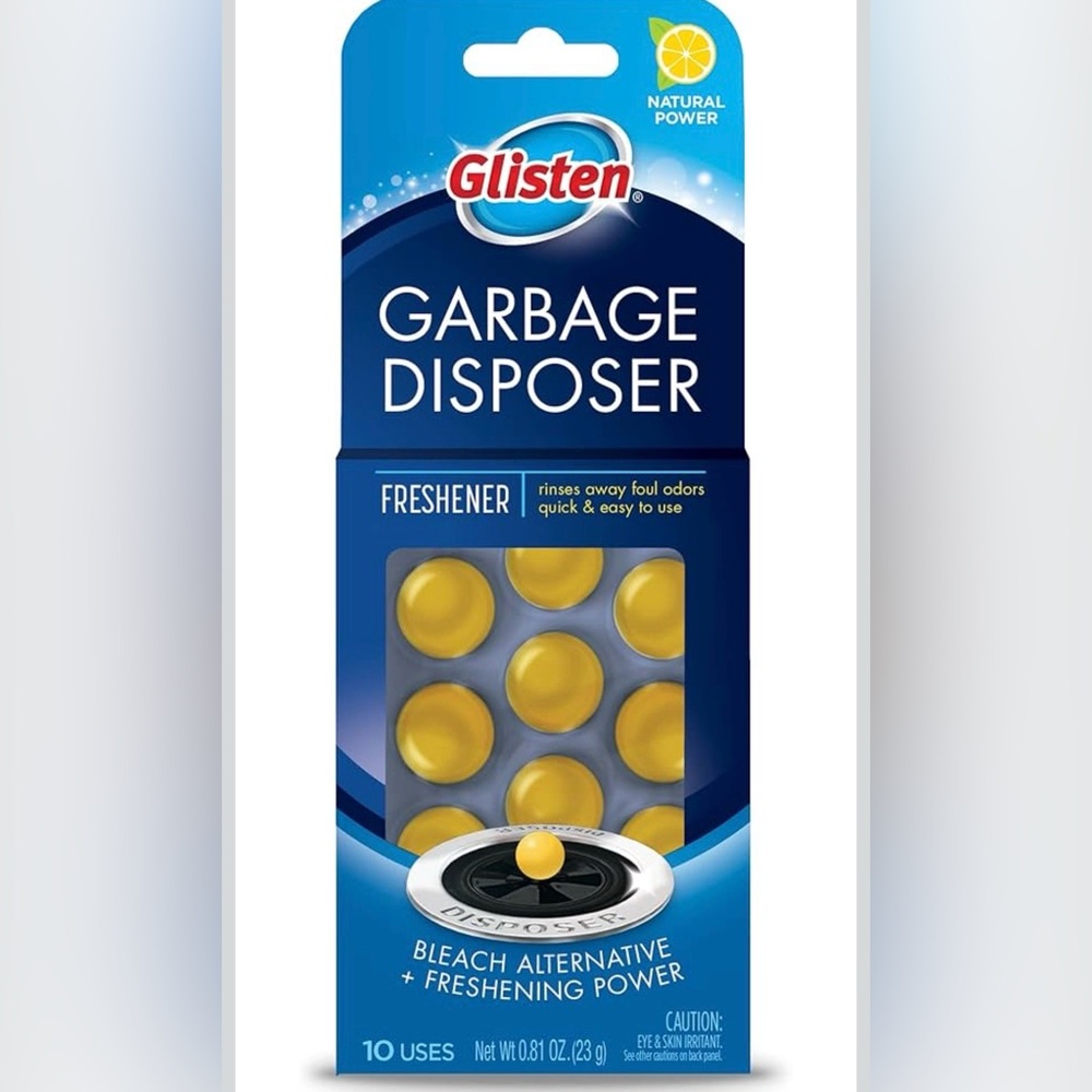 Glisten Garbage Disposer Care Freshener, Odor Eliminator, Lemon Scent, 10 Use